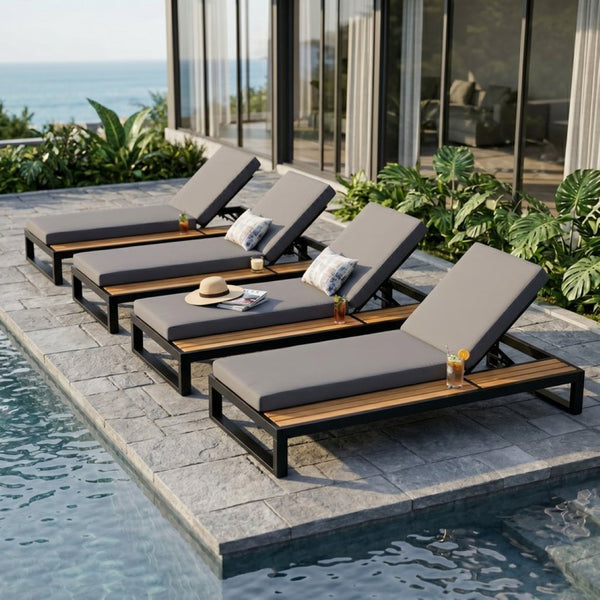 English Elm Black Iron Outdoor Chaise Lounge with Acacia Wood Accents and 5 Position Adjustable Backrest N770P453069B_65429.00CUSHDGRY