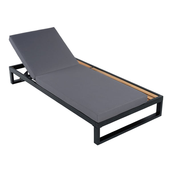 English Elm Black Iron Outdoor Chaise Lounge with Acacia Wood Accents and 5 Position Adjustable Backrest N770P453069B_65429.00CUSHDGRY
