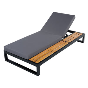 English Elm Black Iron Outdoor Chaise Lounge with Acacia Wood Accents and 5 Position Adjustable Backrest N770P453069B_65429.00CUSHDGRY