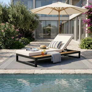 English Elm Black Iron Teak Outdoor Chaise Lounge with Cushion and Built-In Side Table for Patio N770P453069B_65429.00CUSH