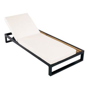 English Elm Black Iron Teak Outdoor Chaise Lounge with Cushion and Built-In Side Table for Patio N770P453069B_65429.00CUSH