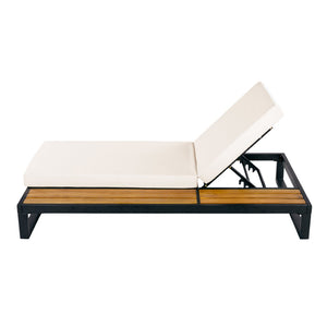 English Elm Black Iron Teak Outdoor Chaise Lounge with Cushion and Built-In Side Table for Patio N770P453069B_65429.00CUSH