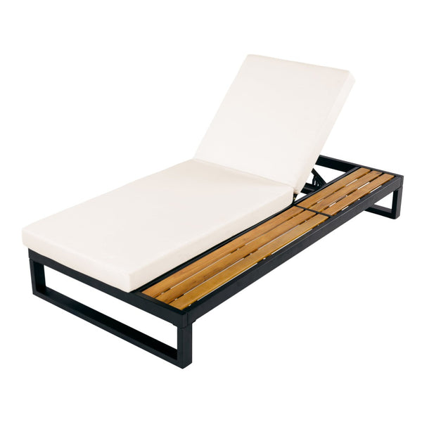 English Elm Black Iron Teak Outdoor Chaise Lounge with Cushion and Built-In Side Table for Patio N770P453069B_65429.00CUSH