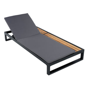 English Elm Black Iron and Acacia Wood Outdoor Chaise Lounge with Five Position Backrest Storage Dark Grey N770P453069B_N770P253018G