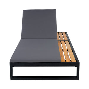 English Elm Black Iron and Acacia Wood Outdoor Chaise Lounge with Five Position Backrest Storage Dark Grey N770P453069B_N770P253018G