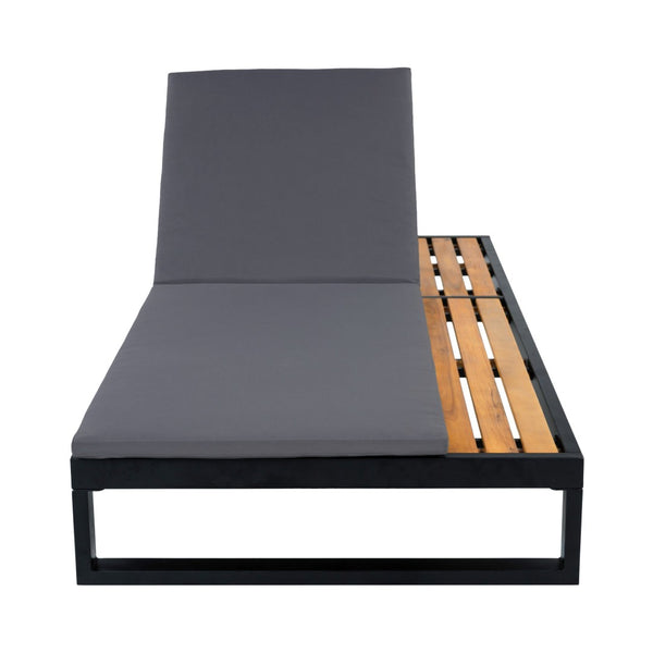 English Elm Black Iron and Acacia Wood Outdoor Chaise Lounge with Five Position Backrest Storage Dark Grey N770P453069B_N770P253018G