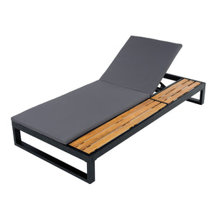 English Elm Black Iron and Acacia Wood Outdoor Chaise Lounge with Five Position Backrest Storage Dark Grey N770P453069B_N770P253018G