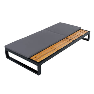 English Elm Black Iron and Acacia Wood Outdoor Chaise Lounge with Five Position Backrest Storage Dark Grey N770P453069B_N770P253018G