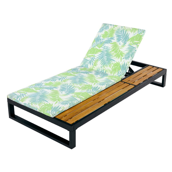 English Elm Black Iron and Acacia Wood Outdoor Chaise Lounge with Five Position Backrest Storage Leaf Coconut N770P453069B_N770P253018L