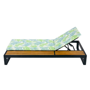 English Elm Black Iron and Acacia Wood Outdoor Chaise Lounge with Five Position Backrest Storage Leaf Coconut N770P453069B_N770P253018L