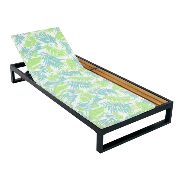 English Elm Black Iron and Acacia Wood Outdoor Chaise Lounge with Five Position Backrest Storage Leaf Coconut N770P453069B_N770P253018L