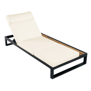 English Elm Black Iron and Teak Outdoor Chaise Lounge with Cushion Patio Poolside Recliner Beige N770P453069B_N770P285267B