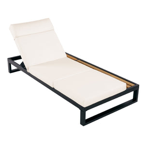 English Elm Black Iron and Teak Outdoor Chaise Lounge with Cushion Patio Poolside Recliner Cream N770P453069B_N770P285267C