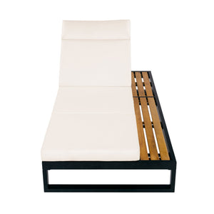 English Elm Black Iron and Teak Outdoor Chaise Lounge with Cushion Patio Poolside Recliner Cream N770P453069B_N770P285267C