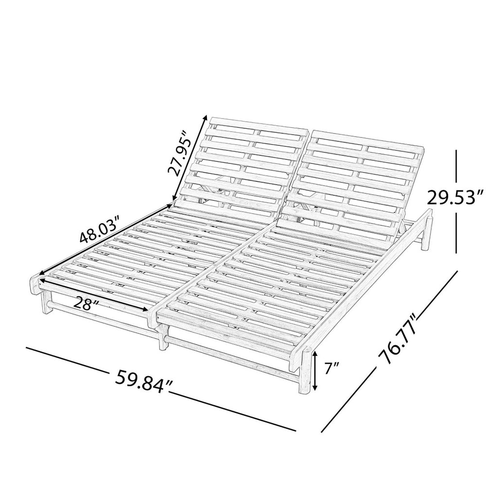 English Elm Light Teak Acacia Wood Two-Person Outdoor Chaise Lounger with Adjustable Slatted Reclining N770P455480L