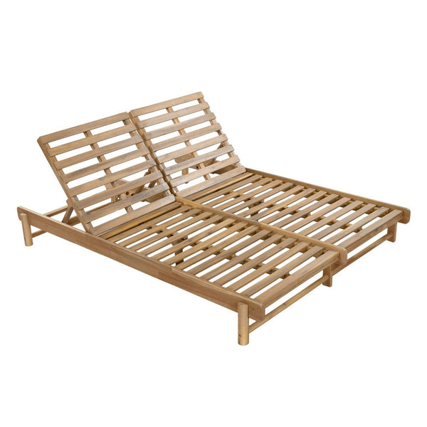 English Elm Light Teak Acacia Wood Two-Person Outdoor Chaise Lounger with Adjustable Slatted Reclining N770P455480L