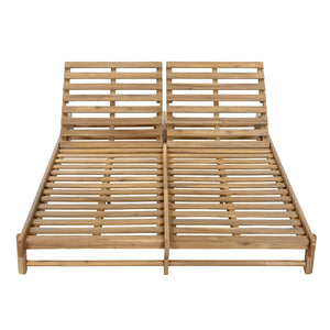 English Elm Light Teak Acacia Wood Two-Person Outdoor Chaise Lounger with Adjustable Slatted Reclining N770P455480L