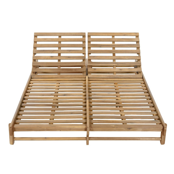 English Elm Light Teak Acacia Wood Two-Person Outdoor Chaise Lounger with Adjustable Slatted Reclining N770P455480L