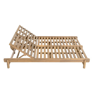English Elm Light Teak Acacia Wood Two-Person Outdoor Chaise Lounger with Adjustable Slatted Reclining N770P455480L