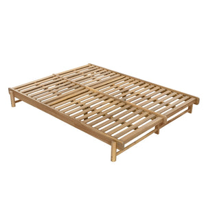 English Elm Light Teak Acacia Wood Two-Person Outdoor Chaise Lounger with Adjustable Slatted Reclining N770P455480L