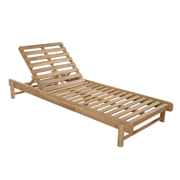 English Elm Light Teak Acacia Wood Outdoor Chaise Lounge with 3-Position Backrest Patio Recliner N770P455482L