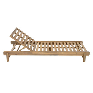 English Elm Light Teak Acacia Wood Outdoor Chaise Lounge with 3-Position Backrest Patio Recliner N770P455482L