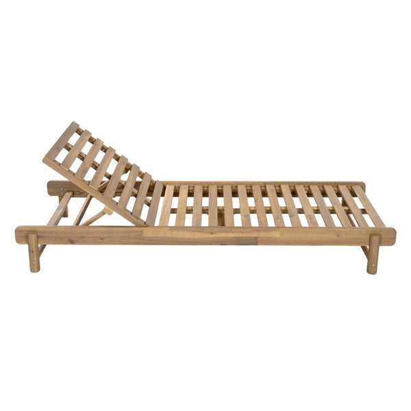 English Elm Light Teak Acacia Wood Outdoor Chaise Lounge with 3-Position Backrest Patio Recliner N770P455482L