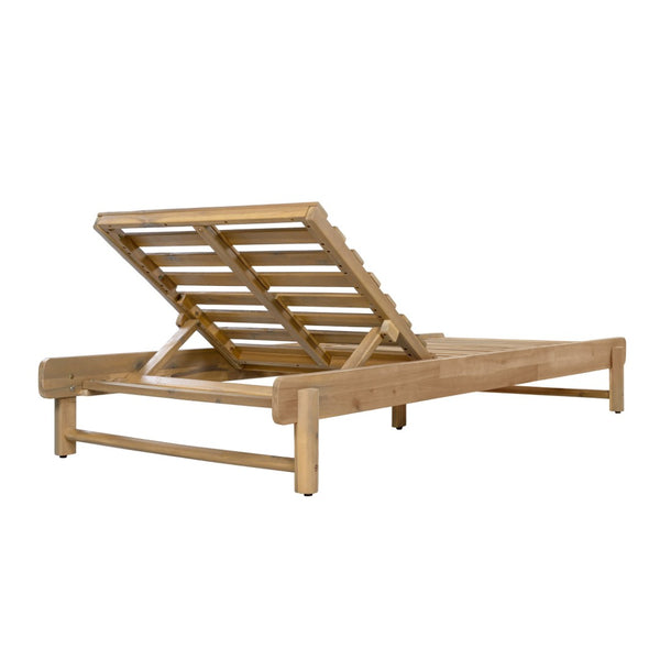 English Elm Light Teak Acacia Wood Outdoor Chaise Lounge with 3-Position Backrest Patio Recliner N770P455482L