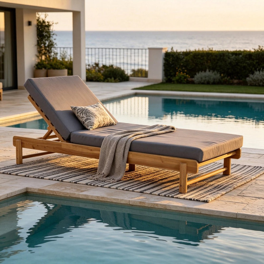 English Elm Light Teak Acacia Wood Outdoor Chaise Lounge with Thick Foam Cushion for Patio N770P455482L_65429.00CUSHDGRY