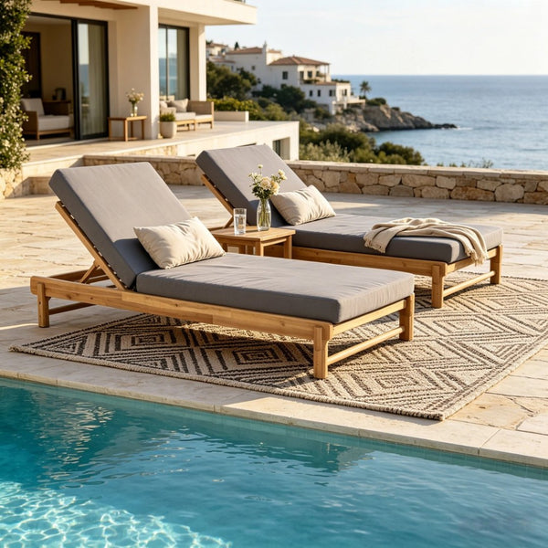 English Elm Light Teak Acacia Wood Outdoor Chaise Lounge with Thick Foam Cushion for Patio N770P455482L_65429.00CUSHDGRY