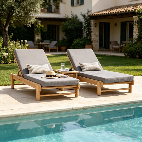 English Elm Light Teak Acacia Wood Outdoor Chaise Lounge with Thick Foam Cushion for Patio N770P455482L_65429.00CUSHDGRY