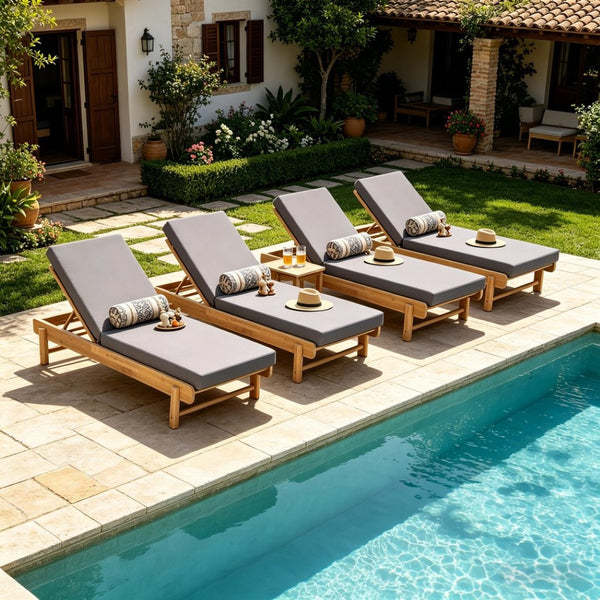 English Elm Light Teak Acacia Wood Outdoor Chaise Lounge with Thick Foam Cushion for Patio N770P455482L_65429.00CUSHDGRY