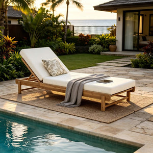 English Elm Light Teak Acacia Wood Outdoor Chaise Lounge with Cushion Adjustable Backrest Patio N770P455482L_65429.00CUSH