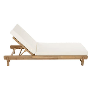 English Elm Light Teak Acacia Wood Outdoor Chaise Lounge with Cushion Adjustable Backrest Patio N770P455482L_65429.00CUSH