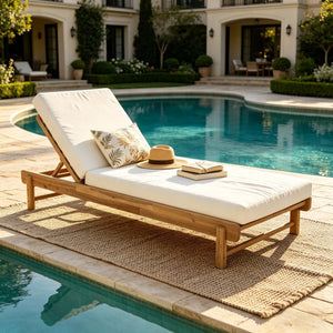 English Elm Light Teak Acacia Wood Outdoor Chaise Lounge with Cushion Adjustable Backrest Patio N770P455482L_65429.00CUSH