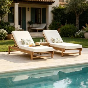 English Elm Light Teak Acacia Wood Outdoor Chaise Lounge with Cushion Adjustable Backrest Patio N770P455482L_65429.00CUSH