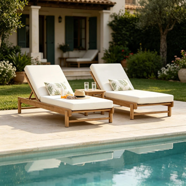 English Elm Light Teak Acacia Wood Outdoor Chaise Lounge with Cushion Adjustable Backrest Patio N770P455482L_65429.00CUSH