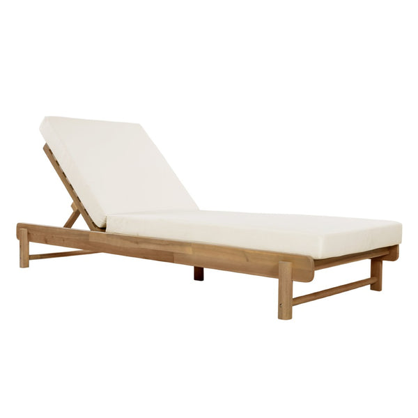 English Elm Light Teak Acacia Wood Outdoor Chaise Lounge with Cushion Adjustable Backrest Patio N770P455482L_65429.00CUSH