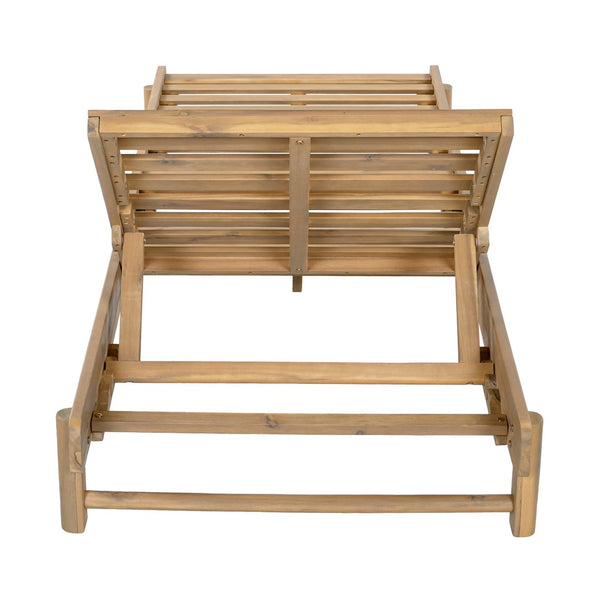 English Elm Light Teak Acacia Wood Outdoor Chaise Lounge with 3-Position Backrest Patio Recliner N770P455482L