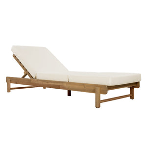 English Elm Light Teak Acacia Wood Outdoor Chaise Lounge with Cushion Patio Poolside Lounger Cream N770P455482L_N770P208317C