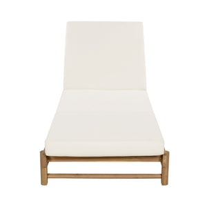 English Elm Light Teak Acacia Wood Outdoor Chaise Lounge with Cushion Patio Poolside Lounger Cream N770P455482L_N770P208317C
