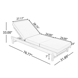 English Elm Light Teak Acacia Wood Outdoor Chaise Lounge with Cushion Patio Poolside Lounger Cream N770P455482L_N770P208317C
