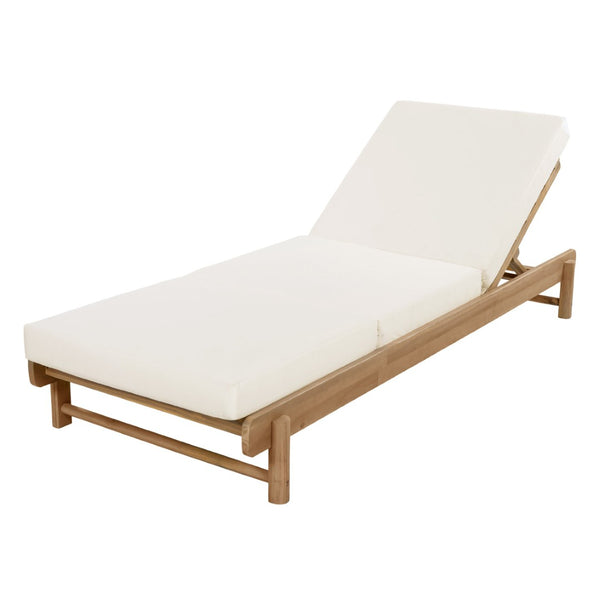 English Elm Light Teak Acacia Wood Outdoor Chaise Lounge with Cushion Patio Poolside Lounger Cream N770P455482L_N770P208317C