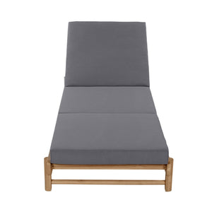 English Elm Light Teak Acacia Wood Outdoor Chaise Lounge with Cushion Patio Poolside Lounger Dark Grey N770P455482L_N770P208326G