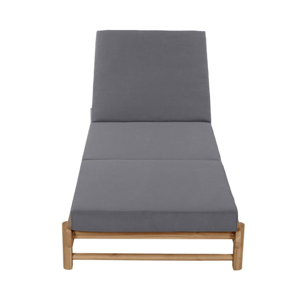 English Elm Light Teak Acacia Wood Outdoor Chaise Lounge with Cushion Patio Poolside Lounger Dark Grey N770P455482L_N770P208326G