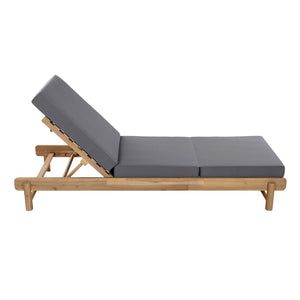 English Elm Light Teak Acacia Wood Outdoor Chaise Lounge with Cushion Patio Poolside Lounger Dark Grey N770P455482L_N770P208326G