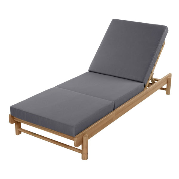 English Elm Light Teak Acacia Wood Outdoor Chaise Lounge with Cushion Patio Poolside Lounger Dark Grey N770P455482L_N770P208326G