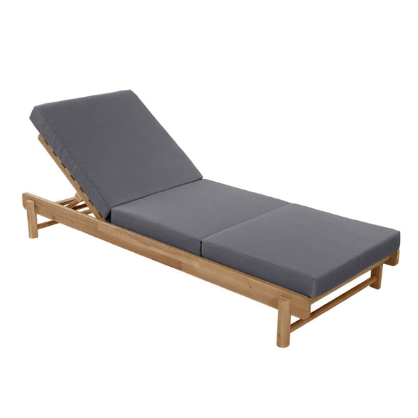 English Elm Light Teak Acacia Wood Outdoor Chaise Lounge with Cushion Patio Poolside Lounger Dark Grey N770P455482L_N770P208326G