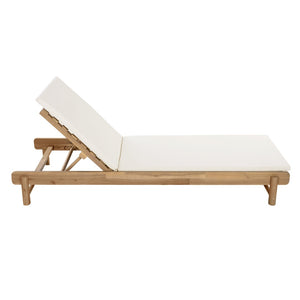 English Elm Light Teak Acacia Wood Outdoor Chaise Lounge with Adjustable Backrest Poolside Cream N770P455482L_N770P253018C
