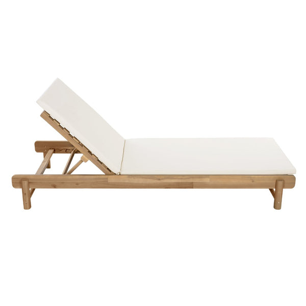 English Elm Light Teak Acacia Wood Outdoor Chaise Lounge with Adjustable Backrest Poolside Cream N770P455482L_N770P253018C